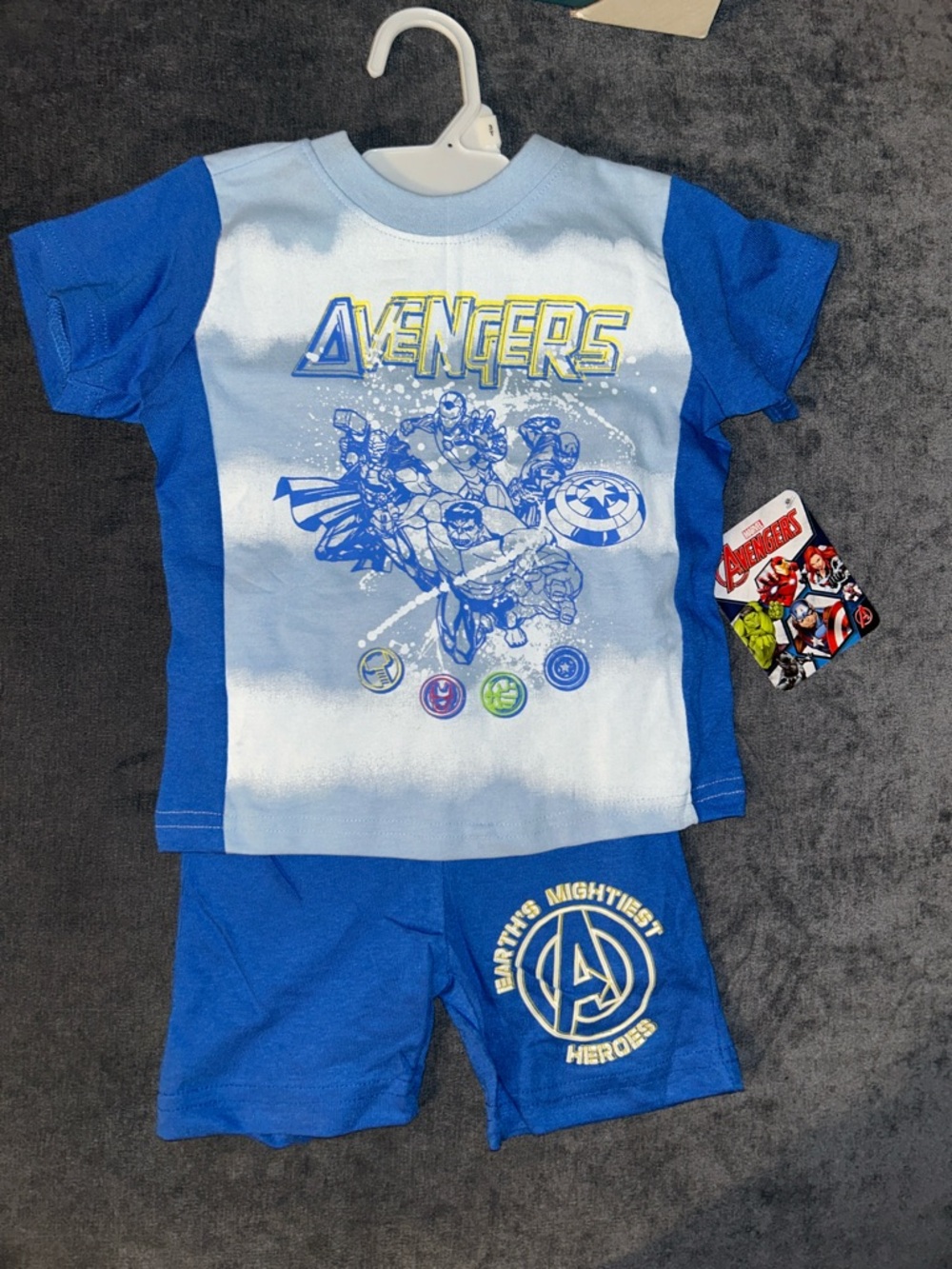 Marvel Kids Blue and White Avengers Tee & Shorts Set